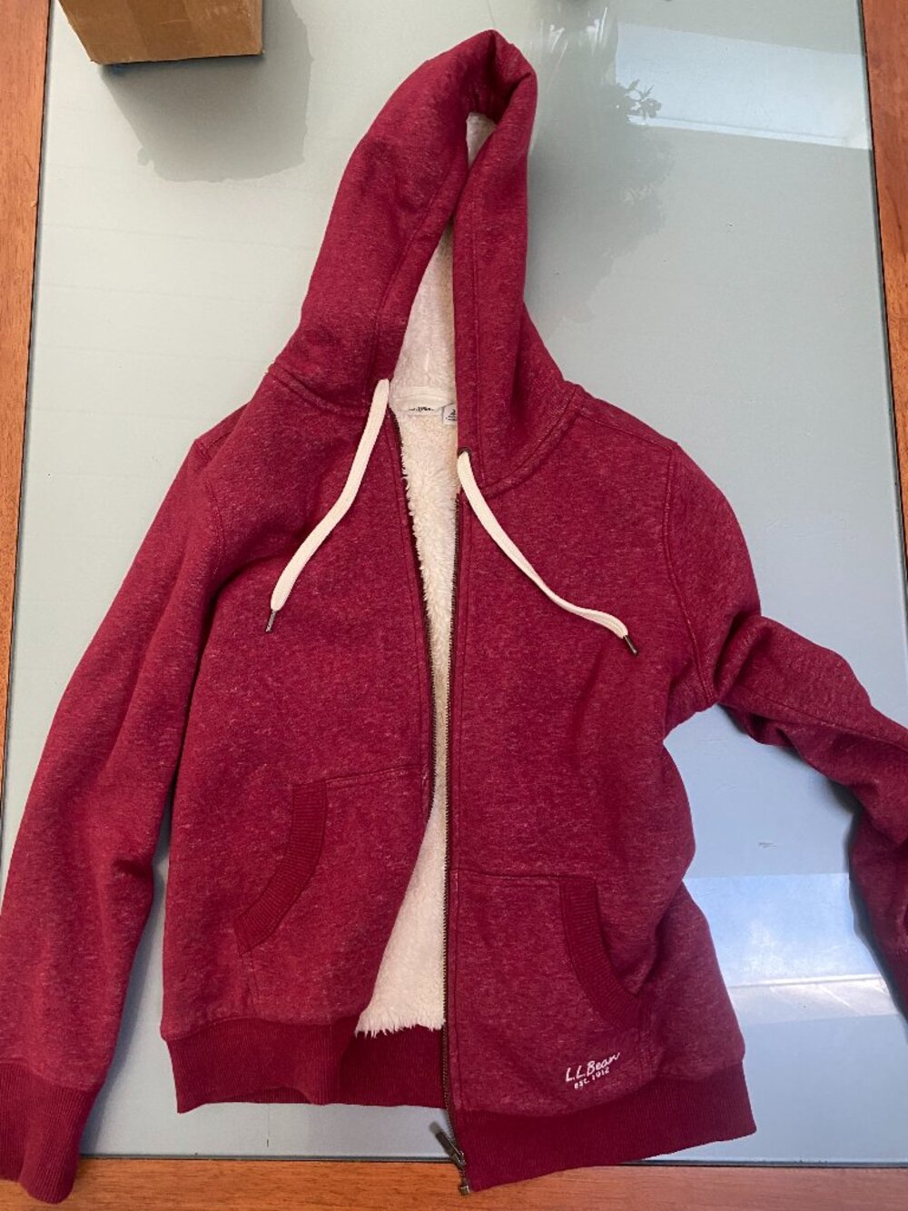 L.L. Bean Sherpa Lined Hoodie Cranberry Color